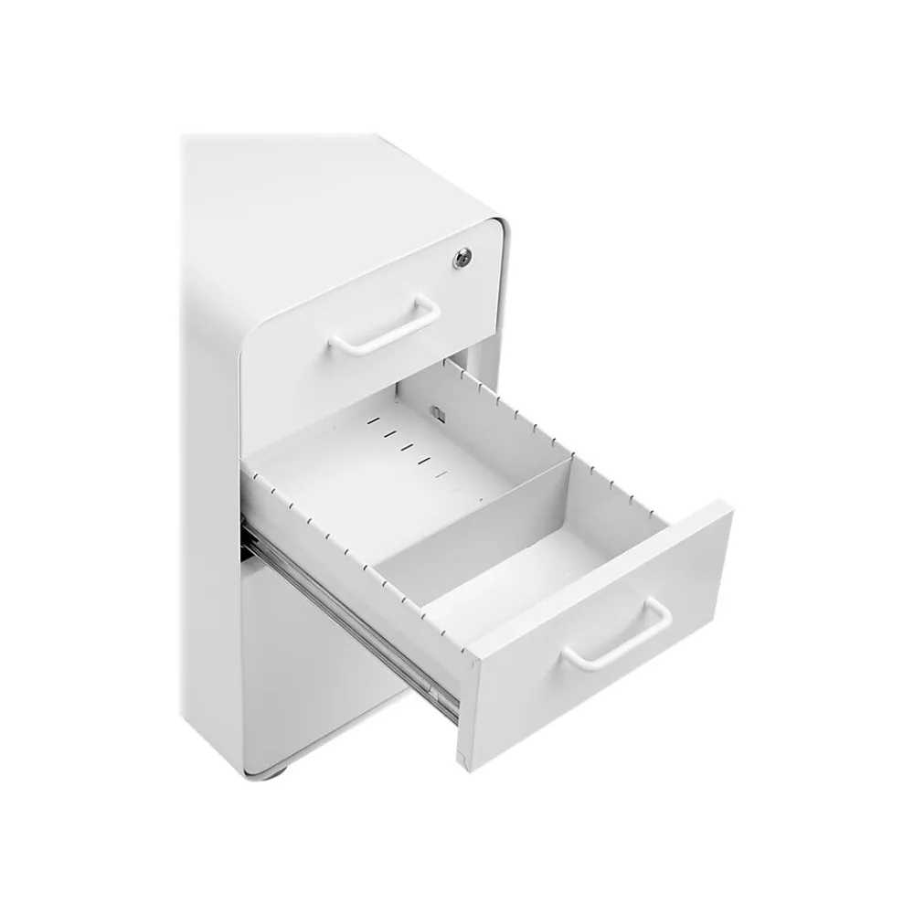 File Cabinets*Poppin The Sort-It-Out 3-Drawer Mobile Vertical File Cabinet, Letter/Legal Size, Lockable, 25"H x 12.5"W x 20"D, White (104742)