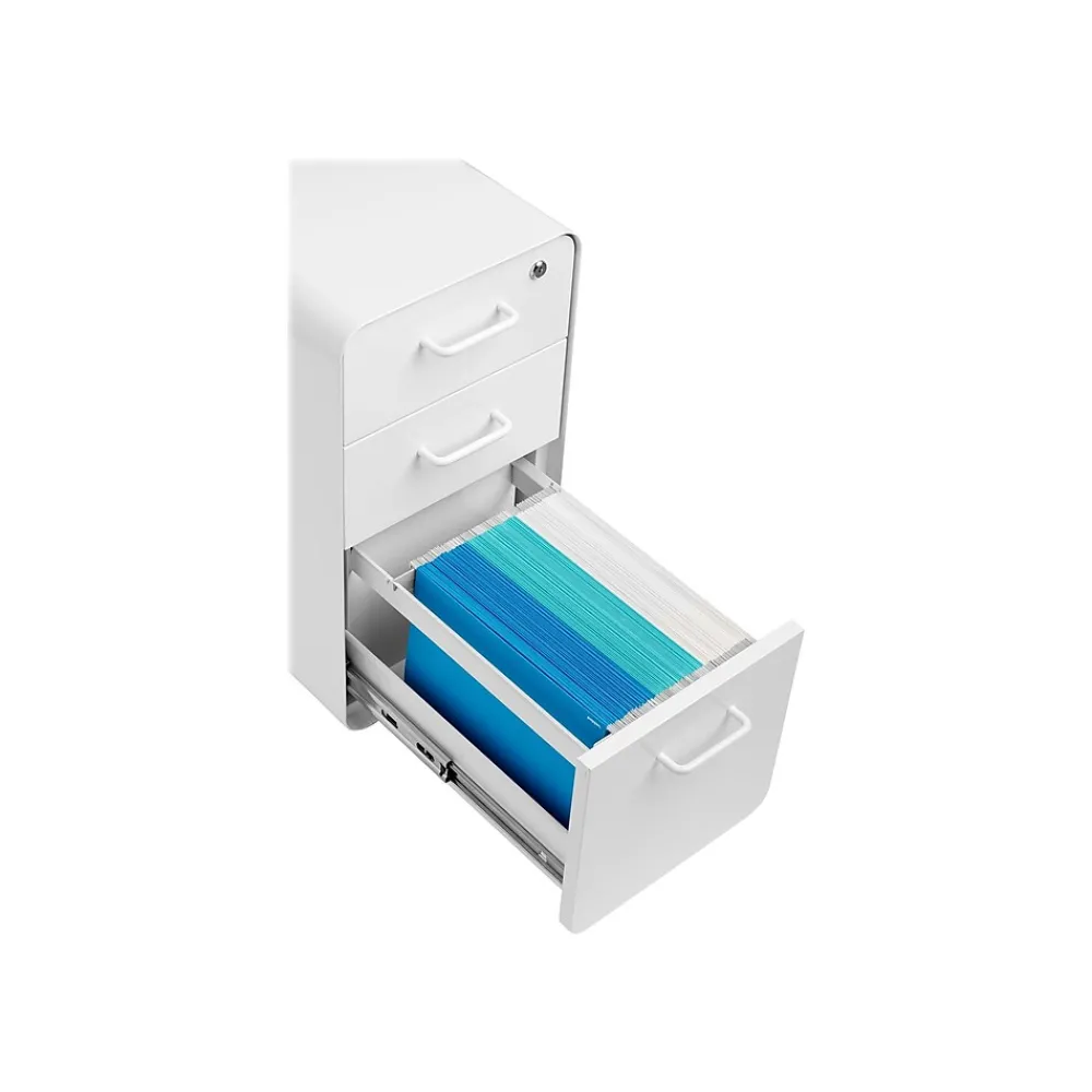 File Cabinets*Poppin The Sort-It-Out 3-Drawer Mobile Vertical File Cabinet, Letter/Legal Size, Lockable, 25"H x 12.5"W x 20"D, White (104742)