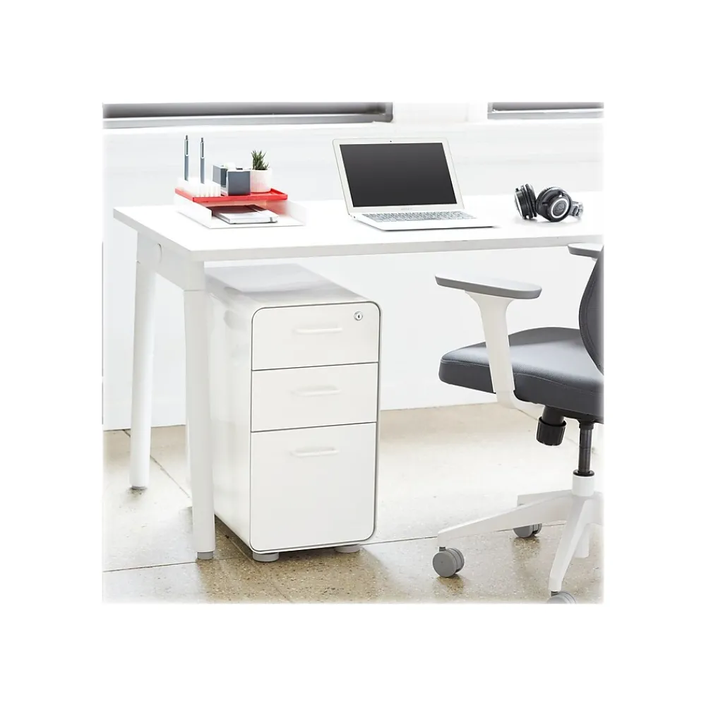 File Cabinets*Poppin The Sort-It-Out 3-Drawer Mobile Vertical File Cabinet, Letter/Legal Size, Lockable, 25"H x 12.5"W x 20"D, White (104742)