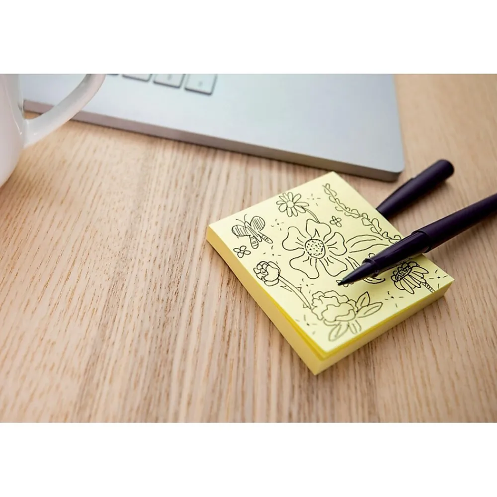 Post-It Notes*Post-it 100% Recycled Paper Super Sticky Notes, 3" x 3", Canary Collection, 70 Sheets/Pad, 24 Pads/Pack (654R-24SSCY-CP)