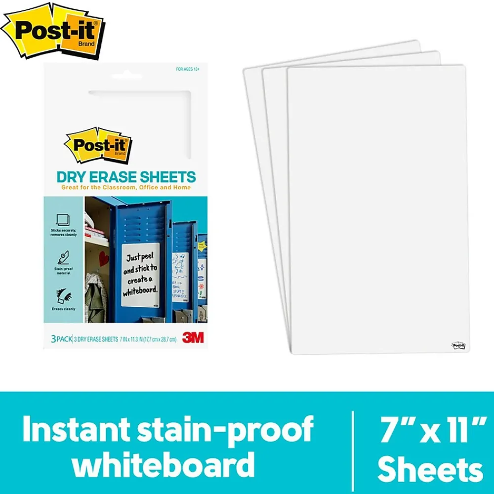 Dry Erase*Post-it ® Dry Erase Sheets, 7" x 11.3", 3/Pack (DEFSHEETS-3PK)