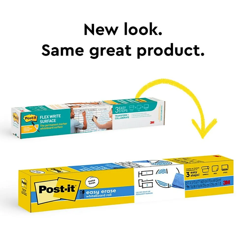 Dry Erase*Post-it Easy Erase Plastic Adhesive Dry-Erase Whiteboard, 8' x 4' (FWS8X4)