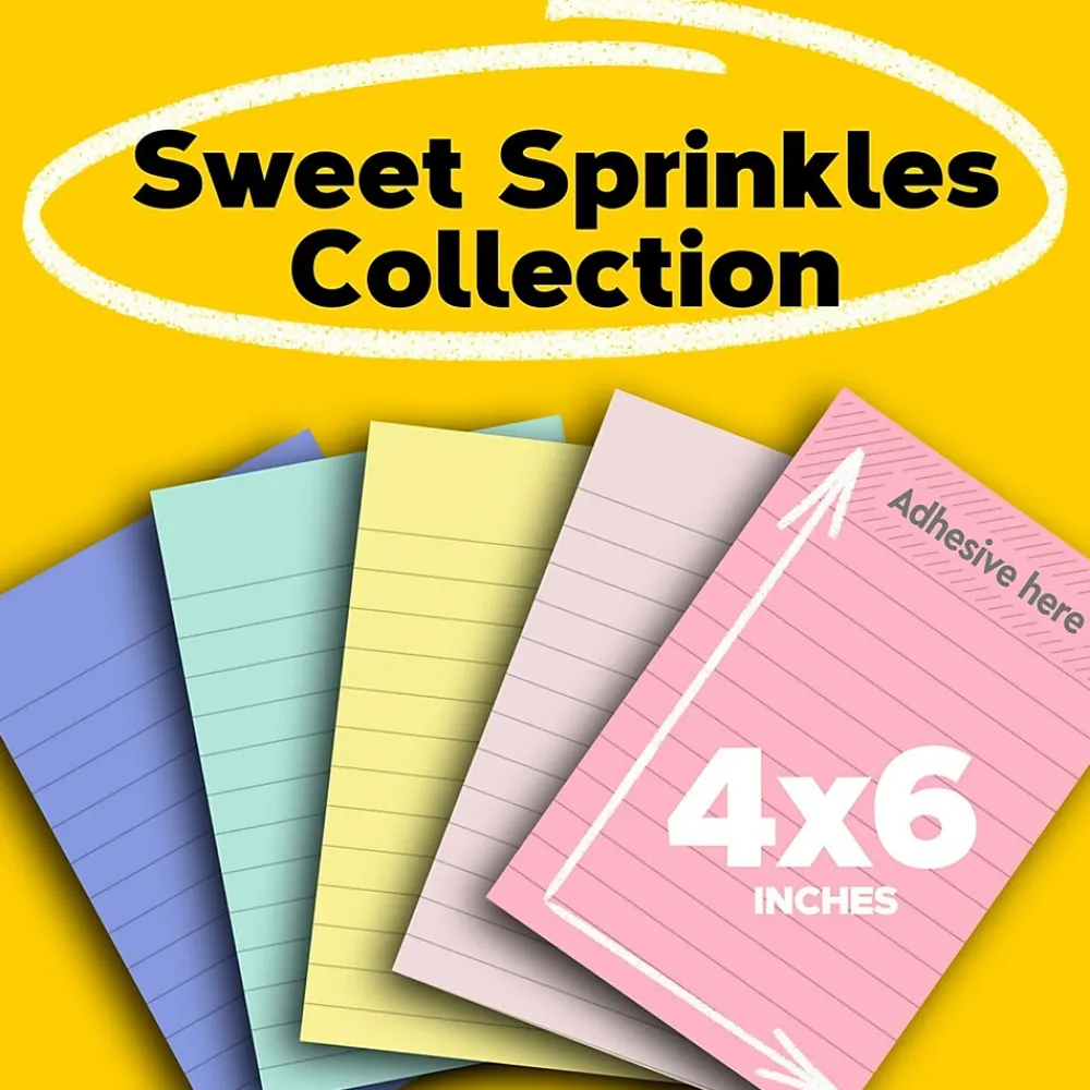Post-It Notes*Post-it Greener Recycled Notes, 4" x 6", Collection, Lined, 100 Sheet/Pad, 5 Pads/Pack (6605PKRPA) Sweet Sprinkles