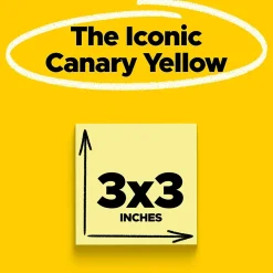 Post-It Notes*Post-it Notes, 3" x 3", Canary Collection, 100 Sheet/Pad, 12 Pads/Pack (654-12YW)