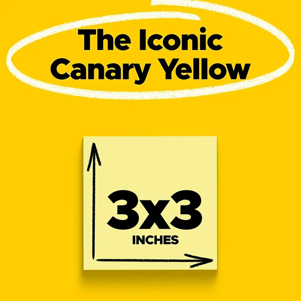 Post-It Notes*Post-it Notes, 3" x 3", Canary Collection, 100 Sheet/Pad, 12 Pads/Pack (654-12YW)