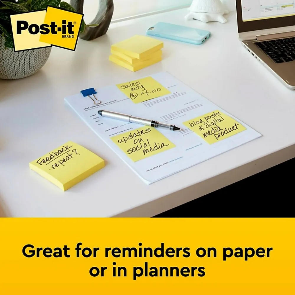 Post-It Notes*Post-it Notes, 3" x 3", Canary Collection, 100 Sheet/Pad (654 YW)