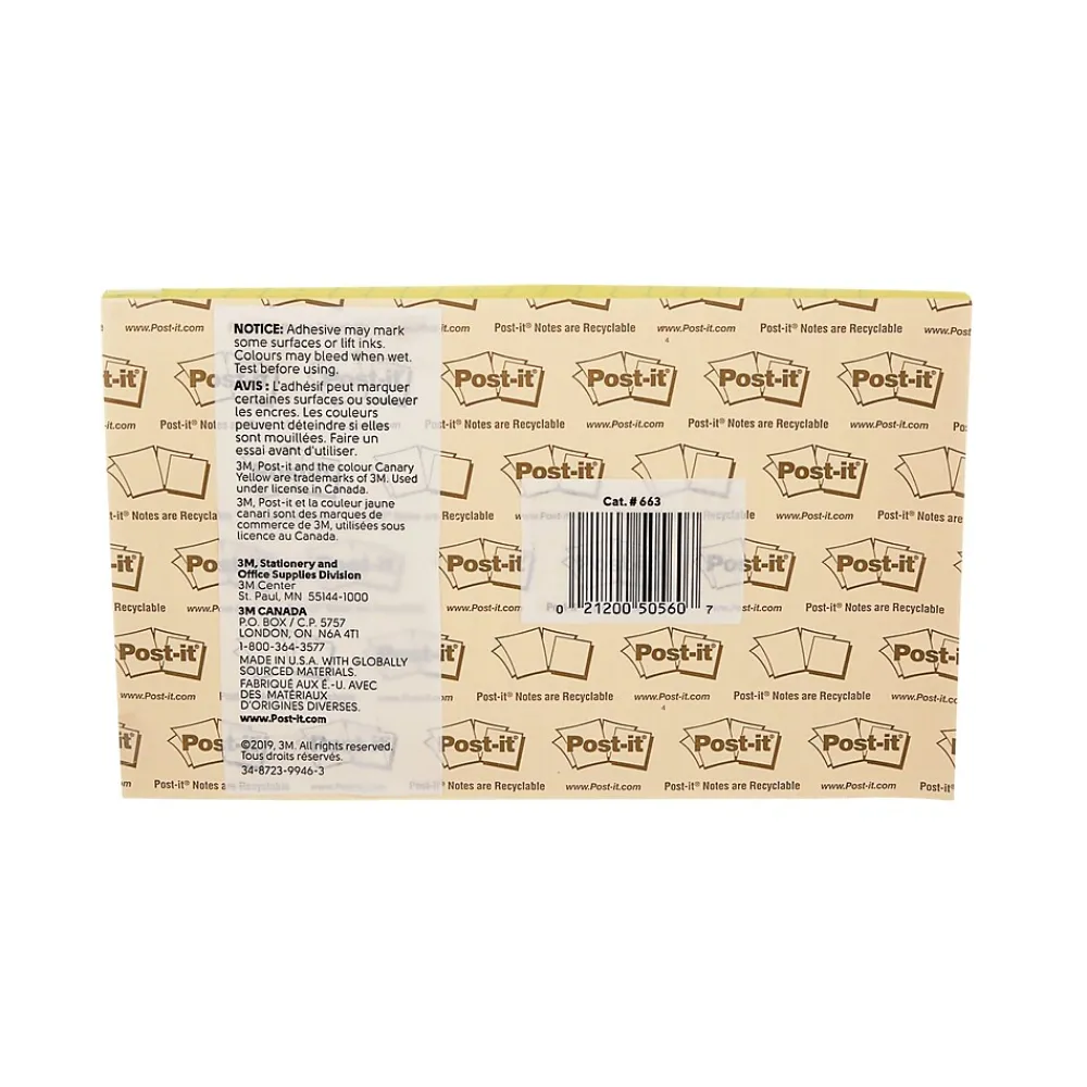Post-It Notes*Post-it Notes, 5" x 8", Canary Collection, Lined, 50 Sheet/Pad, 2 Pads/Pack (663-YW)