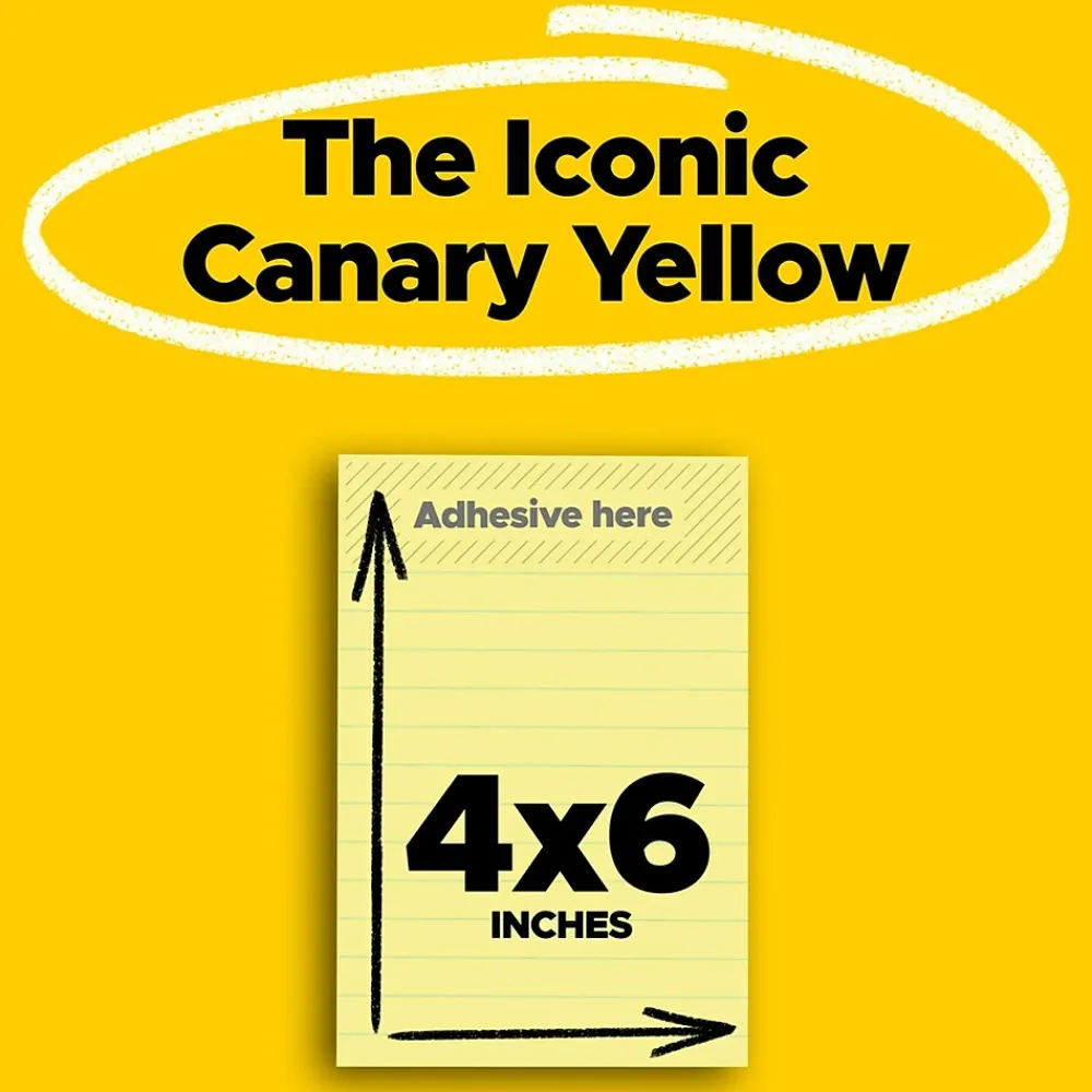 Post-It Notes*Post-it Notes, 4" x 6", Canary Collection, Lined, 100 Sheet/Pad, 12 Pads/Pack (660YW)