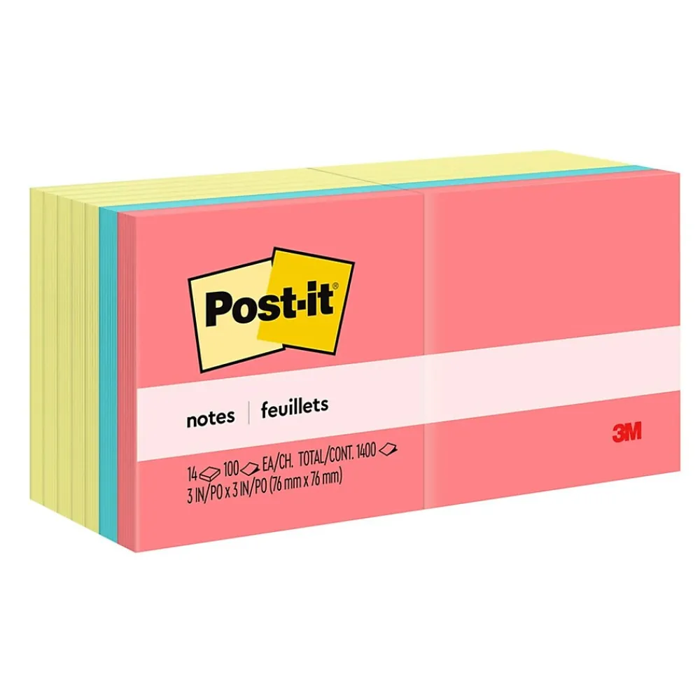 Post-It Notes*Post-it Notes, 3" x 3", Poptimistic Collection, 100 Sheet/Pad, 14 Pads/Pack (65414YWM) Canary Yellow/Poptimistic Collection