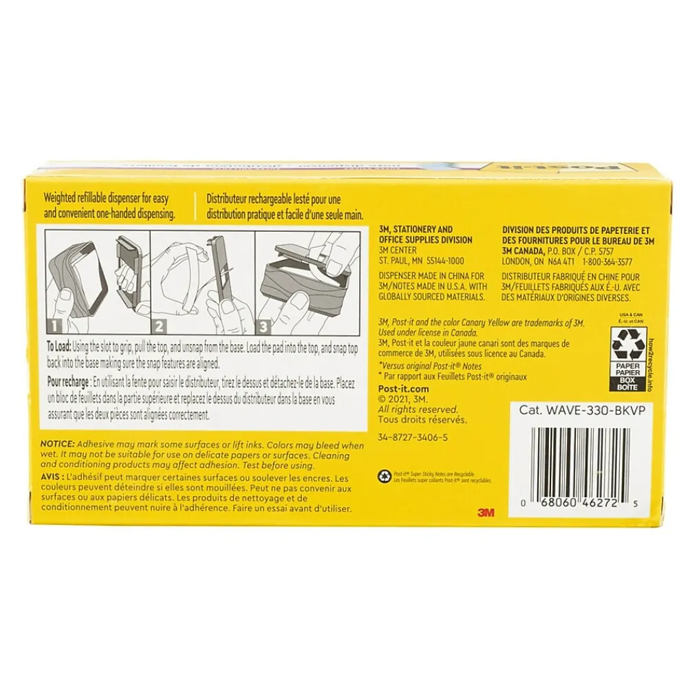 Pop-Up Dispensers*Post-it Pop-up Wave Design Dispenser for 3" x 3" Notes, Black (WAVE-330-BKVP)