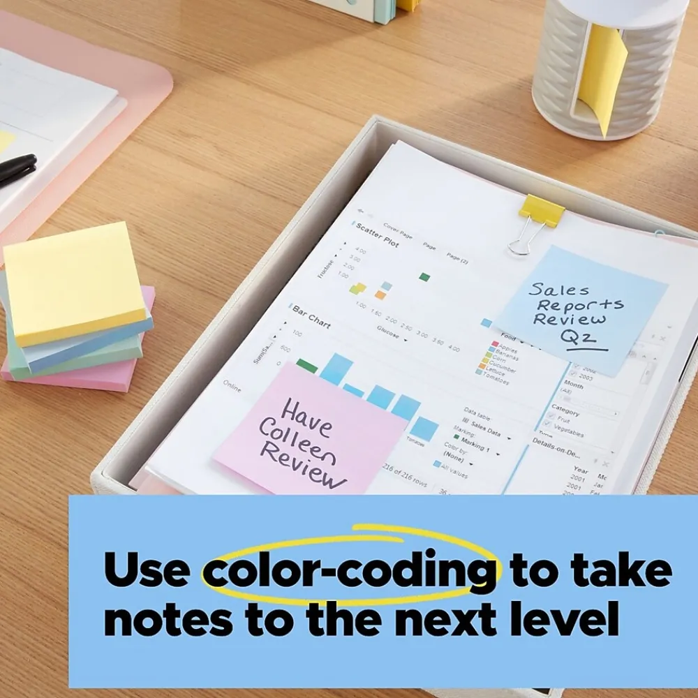 Post-It Notes*Post-it Recycled Super Sticky Notes, 3" x 3", Collection, 70 Sheet/Pad, 5 Pads/Pack (654R-5SSNRP) Wanderlust Pastels