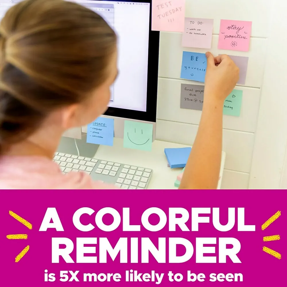 Post-It Notes*Post-it Recycled Super Sticky Notes, 4" x 4", Collection, Lined, 70 Sheet/Pad, 3 Pads/Pack (675R-3SSNRP) Wanderlust Pastels