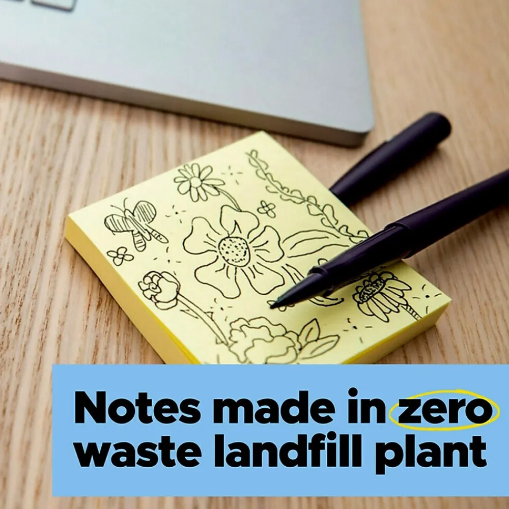 Post-It Notes*Post-it Recycled Super Sticky Notes, 3" x 3", Canary Collection, 70 Sheet/Pad, 5 Pads/Pack (654R-5SSCY) Canary Yellow
