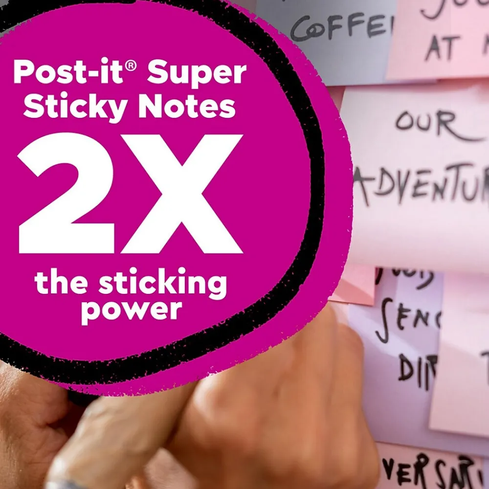 Post-It Notes*Post-it Recycled Super Sticky Notes, 3" x 3", Wanderlust Pastels Collection, 70 Sheet/Pad, 12 Pads/Pack (654R-12SSNRP)