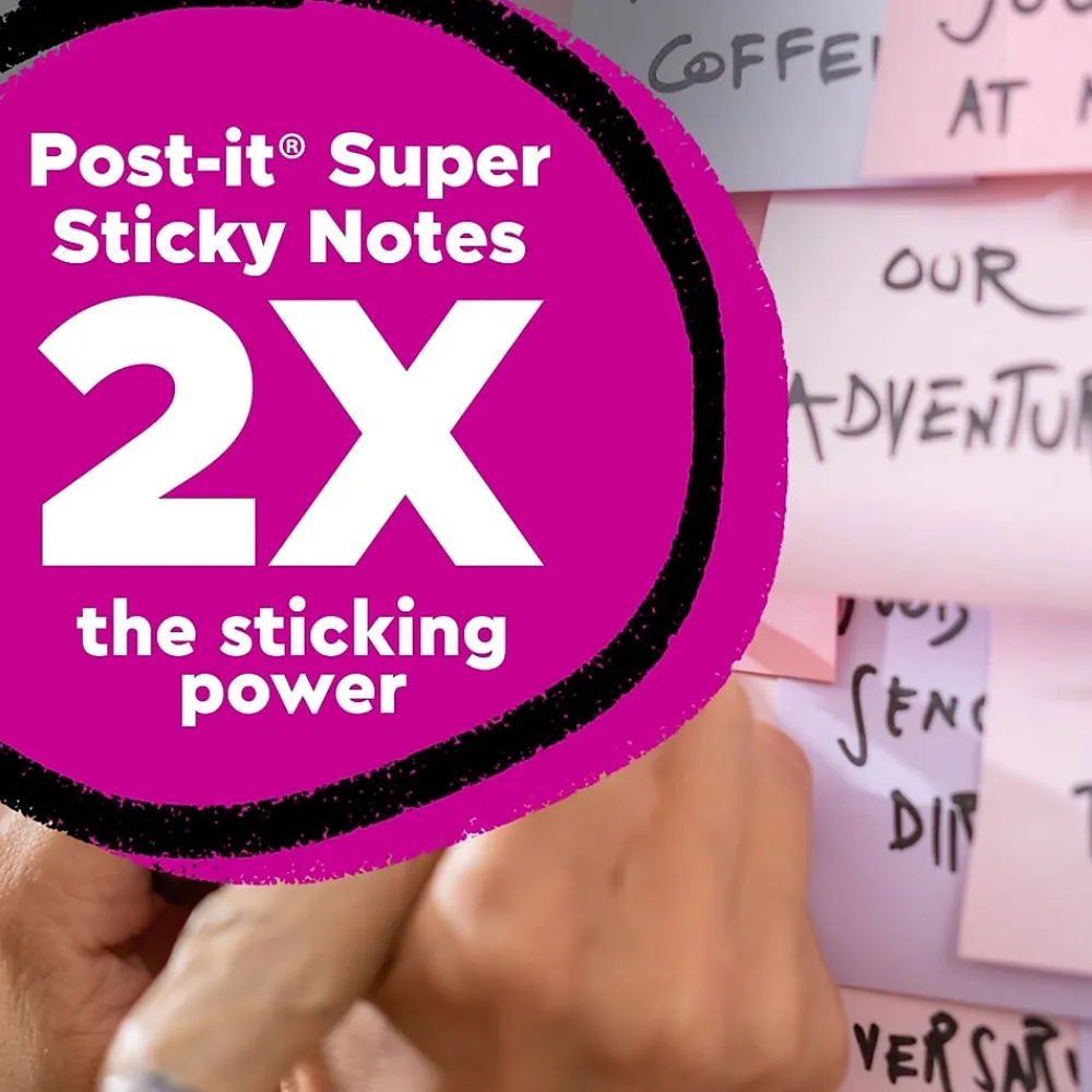 Post-It Notes*Post-it Recycled Super Sticky Notes, 3" x 3", Wanderlust Pastels Collection, 70 Sheet/Pad, 24 Pads/Pack (654R-24SSNRPCP)