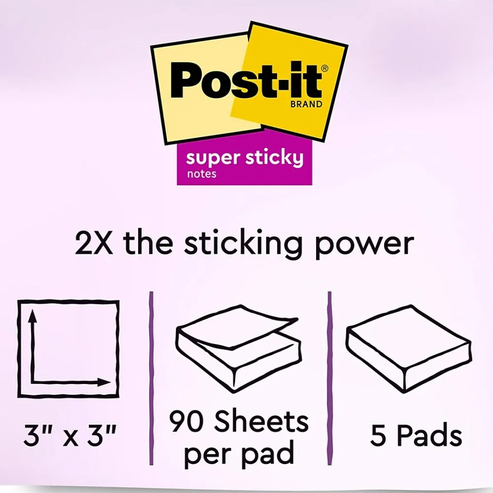 Post-It Notes*Post-it Recycled Super Sticky Notes, 3" x 3", Collection, 90 Sheet/Pad, 5 Pads/Pack (654-5SST) Oasis