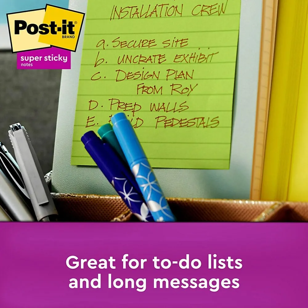 Post-It Notes*Post-it Recycled Super Sticky Notes, 4" x 4", Bora Bora Collection, Lined, 90 Sheet/Pad, 4 Pads/Pack (675-4SST)
