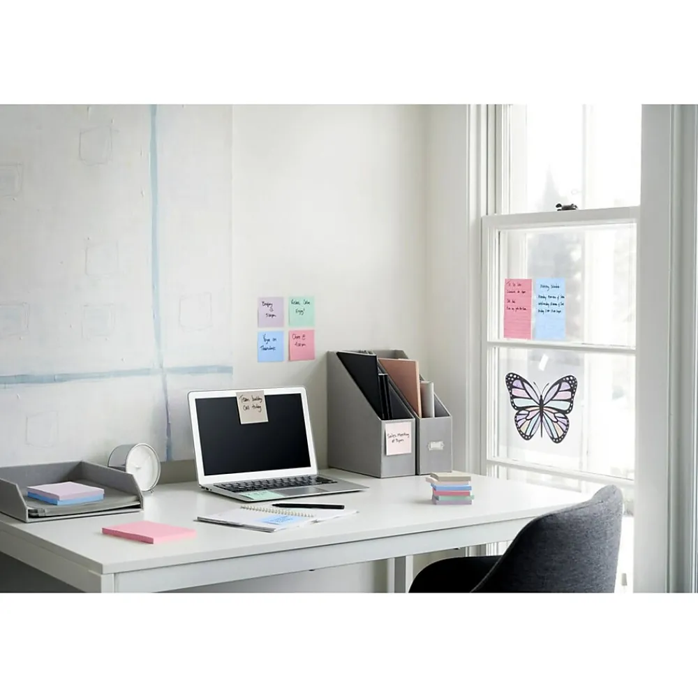 Post-It Notes*Post-it Recycled Super Sticky Notes, 4" x 6", Wanderlust Pastels Collection, Lined, 90 Sheet/Pad, 3 Pads/Pack (6603SSNRP)