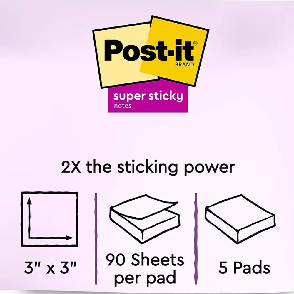 Post-It Notes*Post-it Recycled Super Sticky Notes, 3" x 3", Collection, 90 Sheet/Pad, 5 Pads/Pack (654-5SSNRP) Wanderlust Pastels