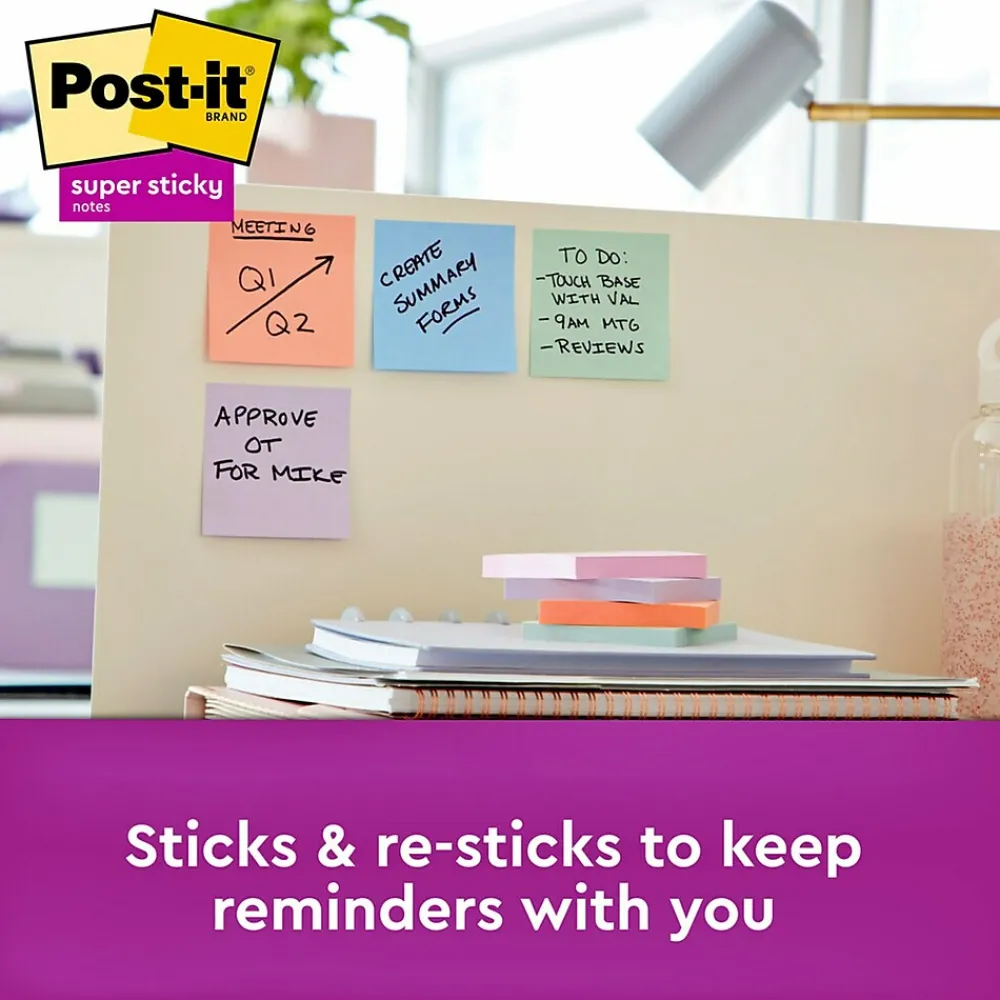 Post-It Notes*Post-it Recycled Super Sticky Notes, 3" x 3", Collection, 90 Sheet/Pad, 5 Pads/Pack (654-5SSNRP) Wanderlust Pastels