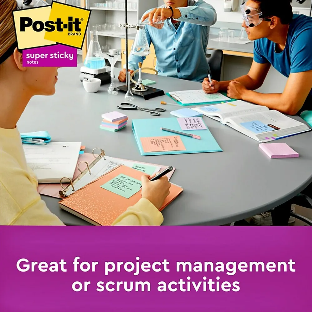 Post-It Notes*Post-it Recycled Super Sticky Notes, 3" x 3", Collection, 90 Sheet/Pad, 5 Pads/Pack (654-5SSNRP) Wanderlust Pastels