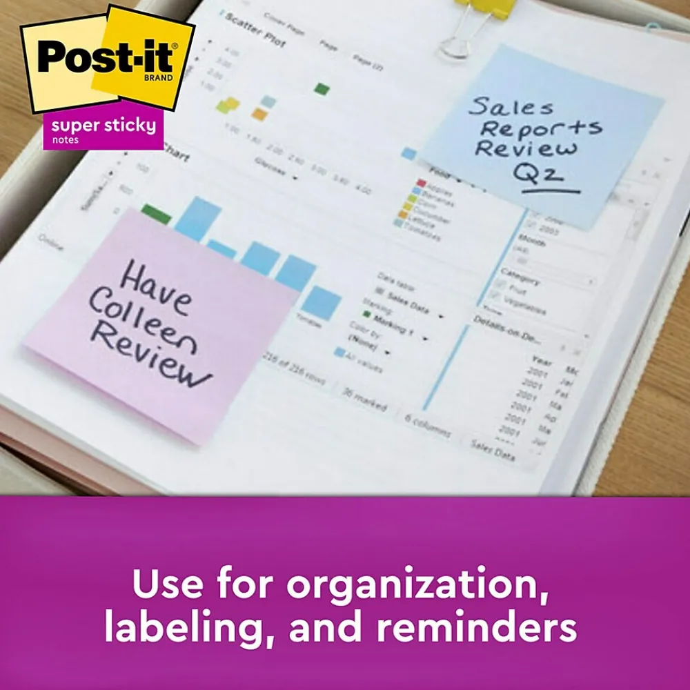 Post-It Notes*Post-it Recycled Super Sticky Notes, 3" x 3", Collection, 90 Sheet/Pad, 5 Pads/Pack (654-5SSNRP) Wanderlust Pastels
