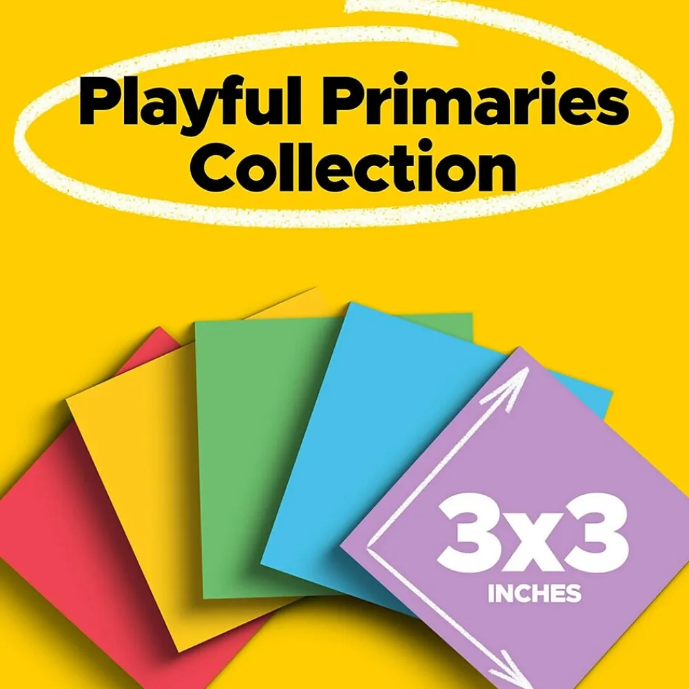 Post-It Notes*Post-it Super Sticky Notes, 3" x 3", Playful Primaries Collection, 45 Sheet/Pad, 5 Pads/Pack (3321-5SSAN)