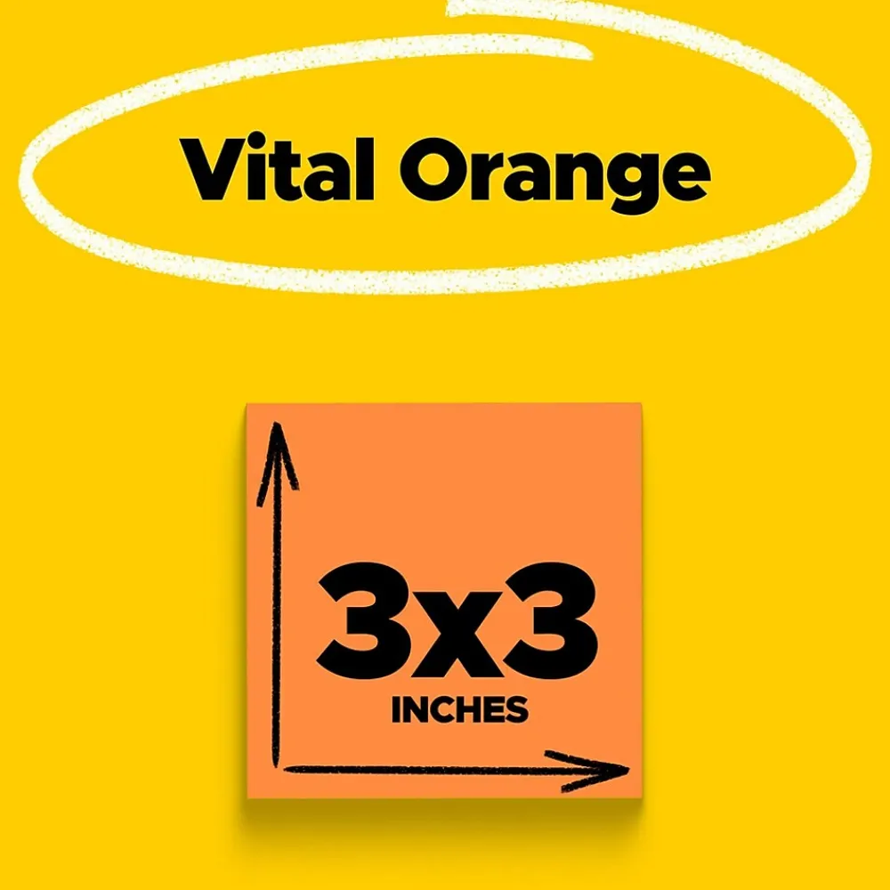 Post-It Notes*Post-it Super Sticky Notes, 3" x 3", Neon Orange, 90 Sheet/Pad, 5 Pads/Pack (654-5SSNO)