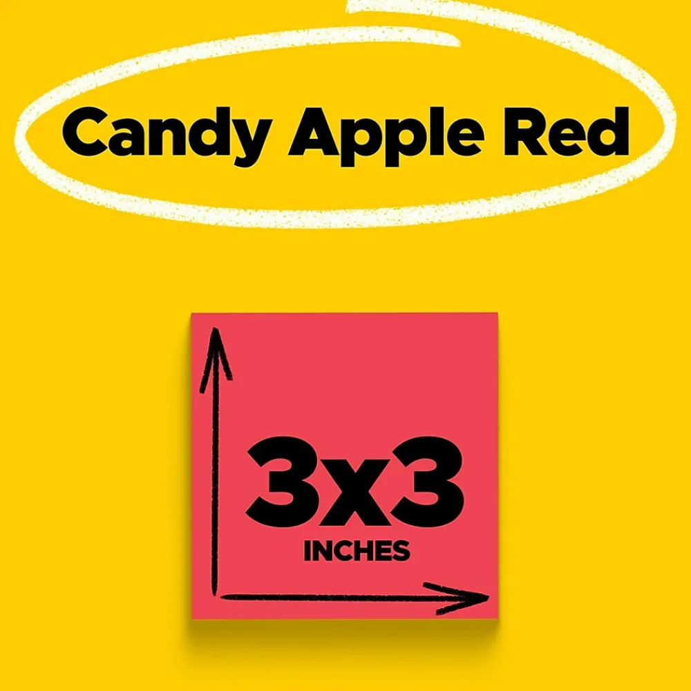 Post-It Notes*Post-it Super Sticky Notes, 3" x 3", Saffron, 90 Sheet/Pad, 5 Pads/Pack (654-5SSRR) Red