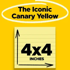 Post-It Notes*Post-it Super Sticky Notes, 4" x 4", Canary Collection, Lined, 90 Sheet/Pad, 6 Pads/Pack (675-6SSCY)