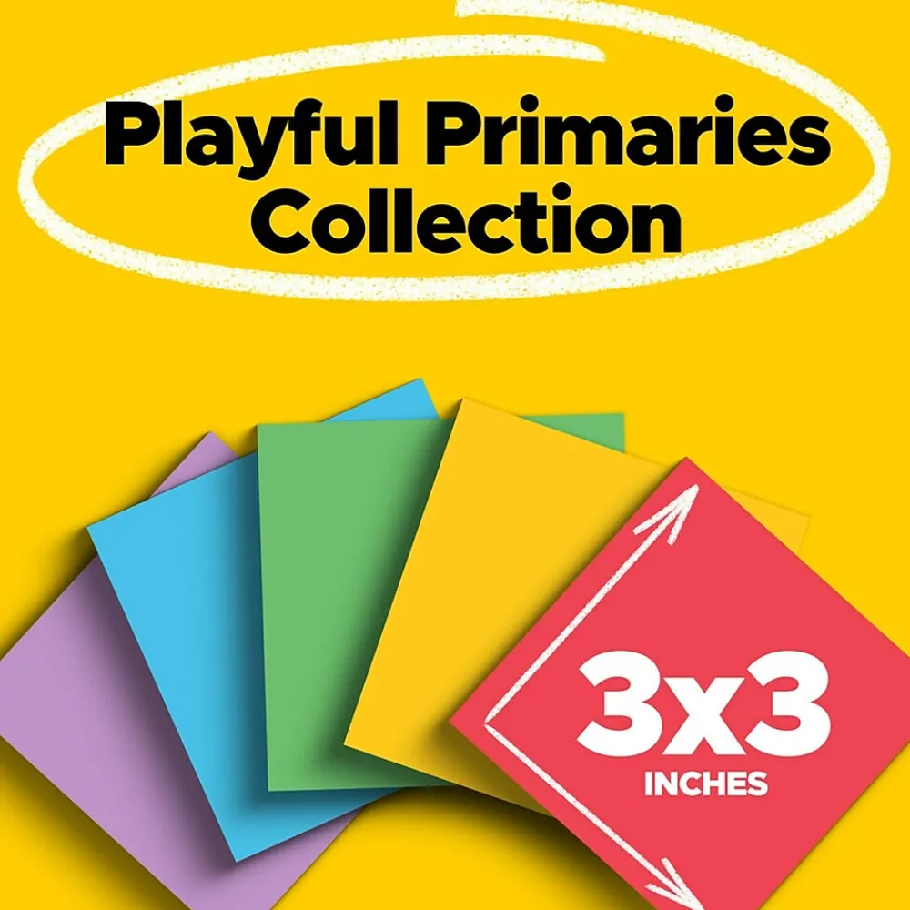 Post-It Notes*Post-it Super Sticky Notes, 3" x 3", Collection, 90 Sheet/Pad, 5 Pads/Pack (654-5SSAN) Playful Primaries