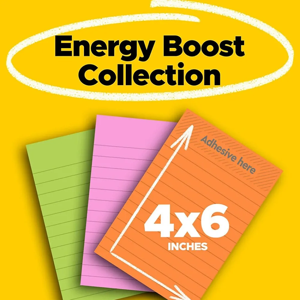 Post-It Notes*Post-it Super Sticky Notes, 4" x 6", Energy Boost Collection, Lined, 90 Sheet/Pad, 3 Pads/Pack (6603SSUC)