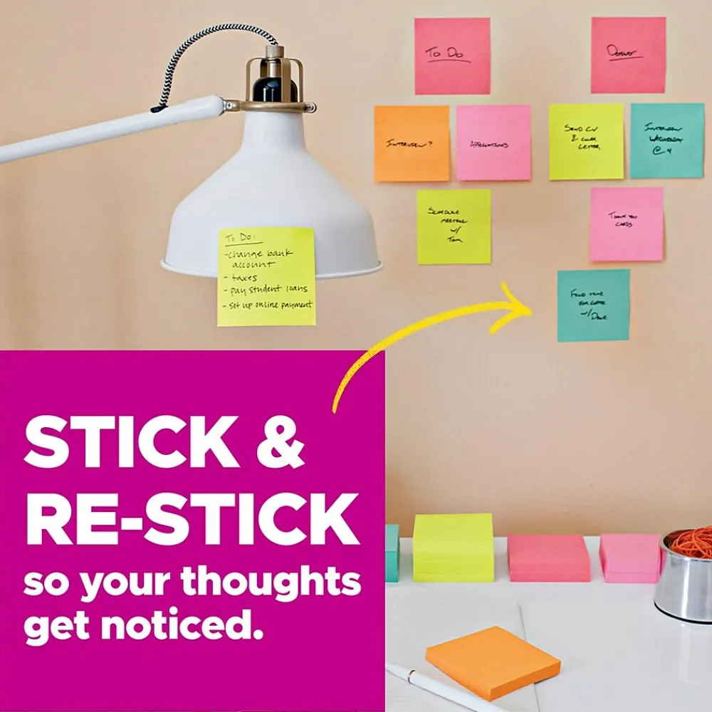 Post-It Notes*Post-it Super Sticky Notes, 8" x 6", Energy Boost Collection, Lined, 45 Sheet/Pad, 4 Pads/Pack (6845-SSPL)