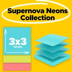 Post-It Notes*Post-it Super Sticky Pop-up Notes, 3" x 3", Supernova Neons Collection, 90 Sheet/Pad, 6 Pads/Pack (R330-6SSMIA)