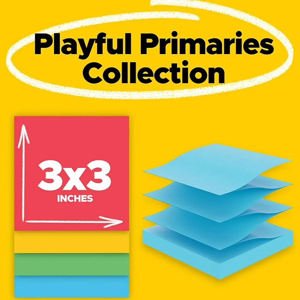 Post-It Notes*Post-it Super Sticky Pop-up Notes, 3" x 3", Playful Primaries Collection, 90 Sheet/Pad, 18 Pads/Pack (R330-18SSAN-CP)
