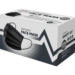 Disposable Surgical Cloth Face Mask, One Size, Black, 50/Box, 10 Boxes/Pack (TBN203208)<PPE Mask USA Sale