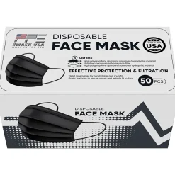 3-ply Disposable Surgical Face Mask, Adult, Black, 50/Box (SMN200057)<PPE Mask USA New