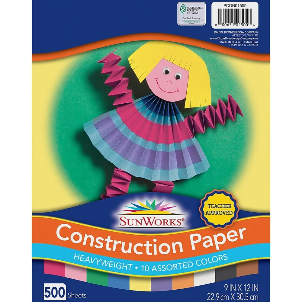 Construction Paper*Prang 9" x 12" Construction Paper, Assorted Colors, 500 Sheets/Pack (PCON01500)