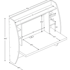 Computer Desks*Prepac 42'' W L-Shape Metal Contemporary Wall Mounted Desk, Black (BEHW-0200-1)