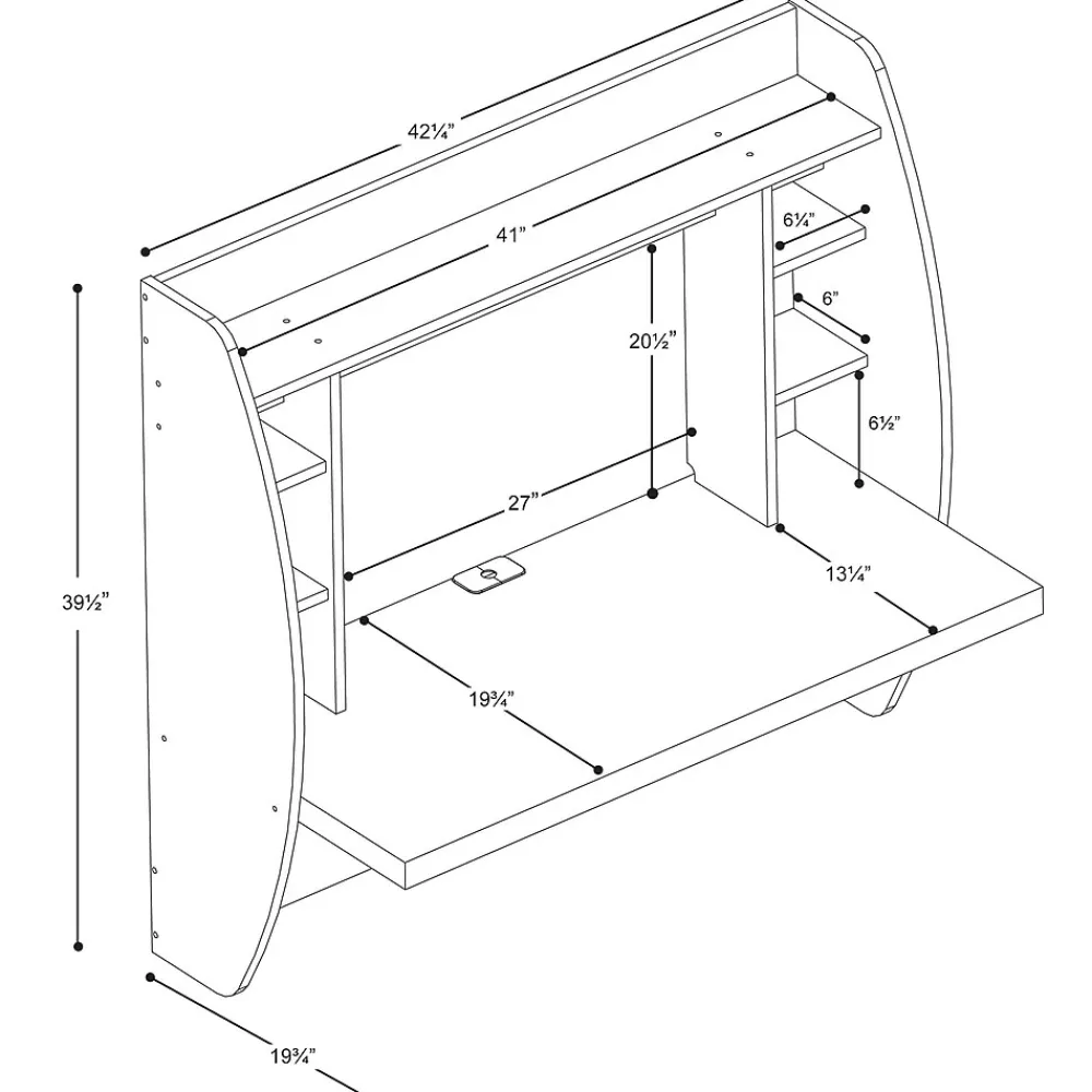 Computer Desks*Prepac 42'' W L-Shape Metal Contemporary Wall Mounted Desk, Black (BEHW-0200-1)