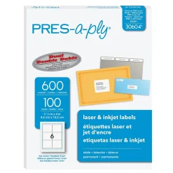 Pres-a-ply Laser/Inkjet Shipping Labels, 3-1/3" x 4", White, 600 Labels/Box (30604)