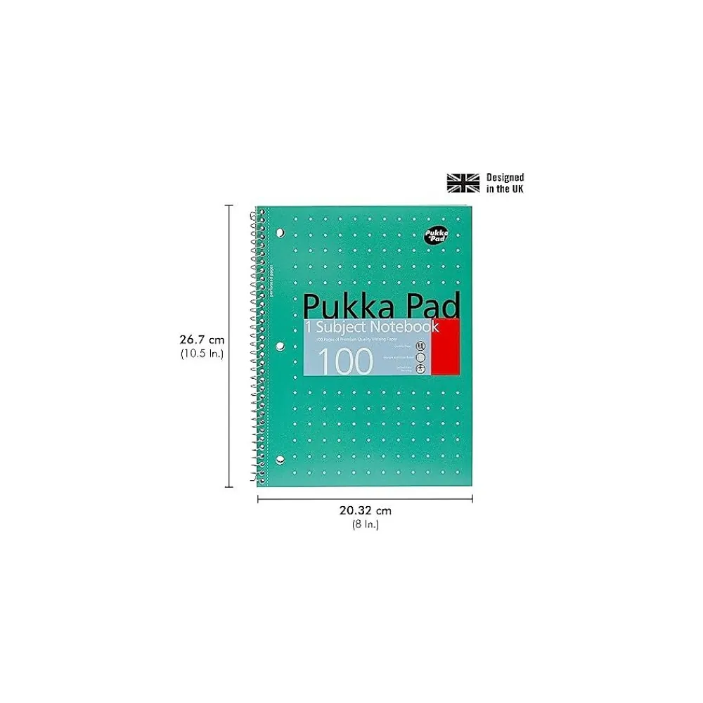 Subject Notebooks|Pukka Pad Metallic 1-Subject Notebooks, 8" x 10.5", College Ruled, 100 Sheets, Green, 3/Pack (8795-MET)