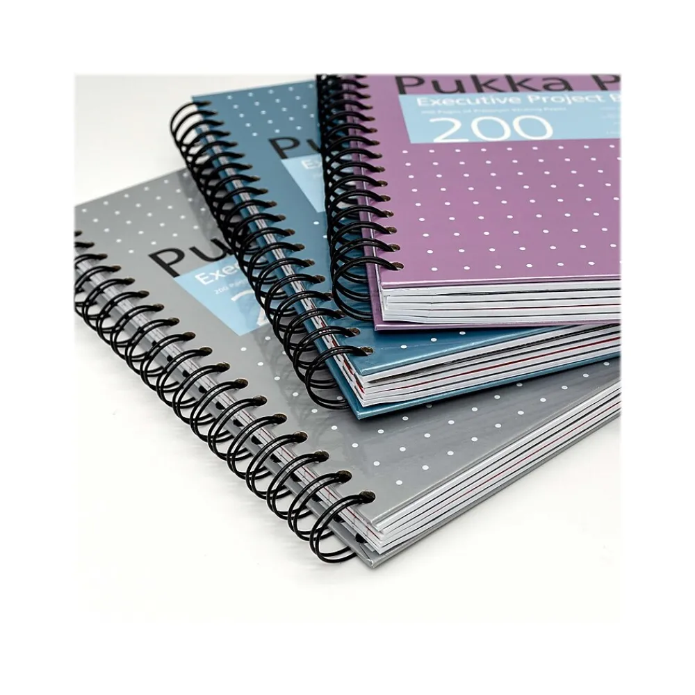Subject Notebooks|Pukka Pad Metallic 5-Subject Subject Notebooks, 6.9" x 9.8", College Ruled, 100 Sheets, Assorted Colors, 3/Pack (9589-MET)