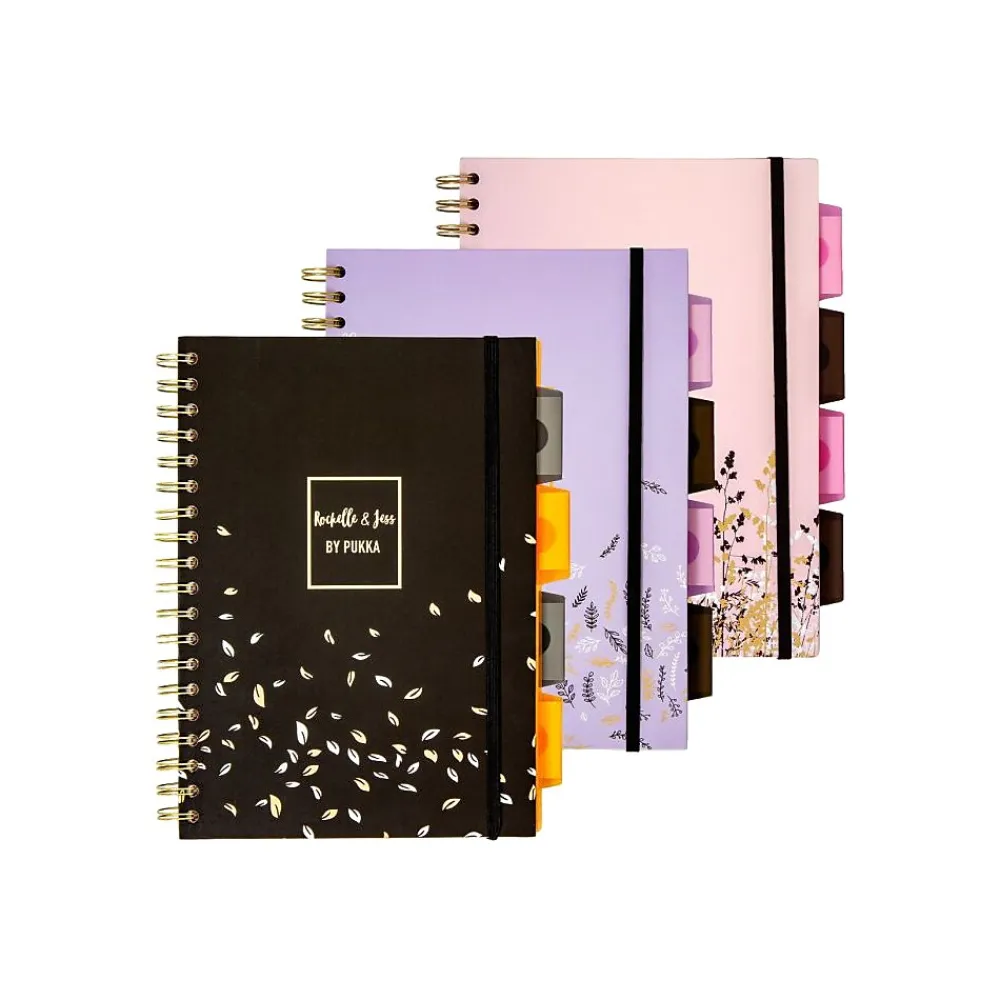Subject Notebooks|Pukka Pad Rochelle & Jess 5-Subject Subject Notebooks, 6.9" x 9.8", College Ruled, 100 Sheets, Assorted Colors, 3/Pk (9447-ROC)