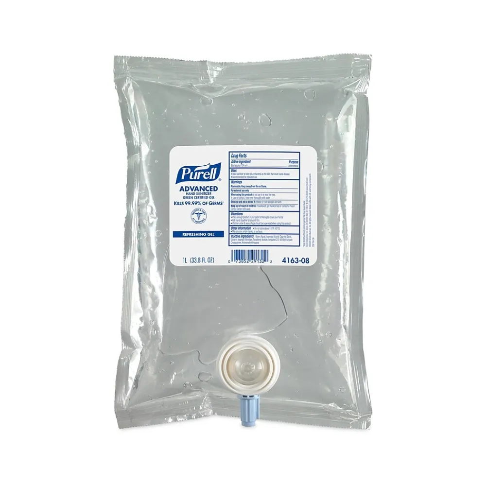 Advanced 70% Alcohol Gel Hand Sanitizer Refill for CS2 and NXT Dispensing Systems, 1000mL, 8/Carton (4163-08)<Purell