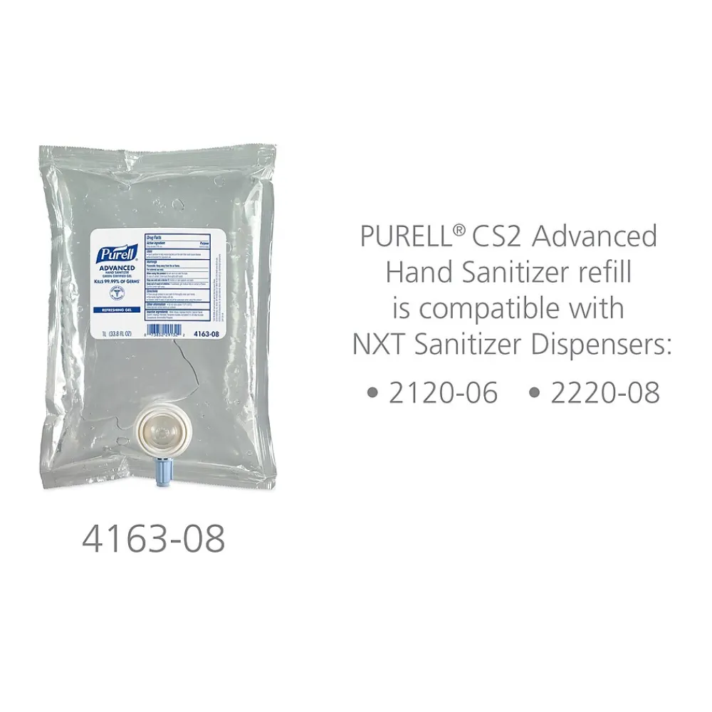 Advanced 70% Alcohol Gel Hand Sanitizer Refill for CS2 and NXT Dispensing Systems, 1000mL, 8/Carton (4163-08)<Purell