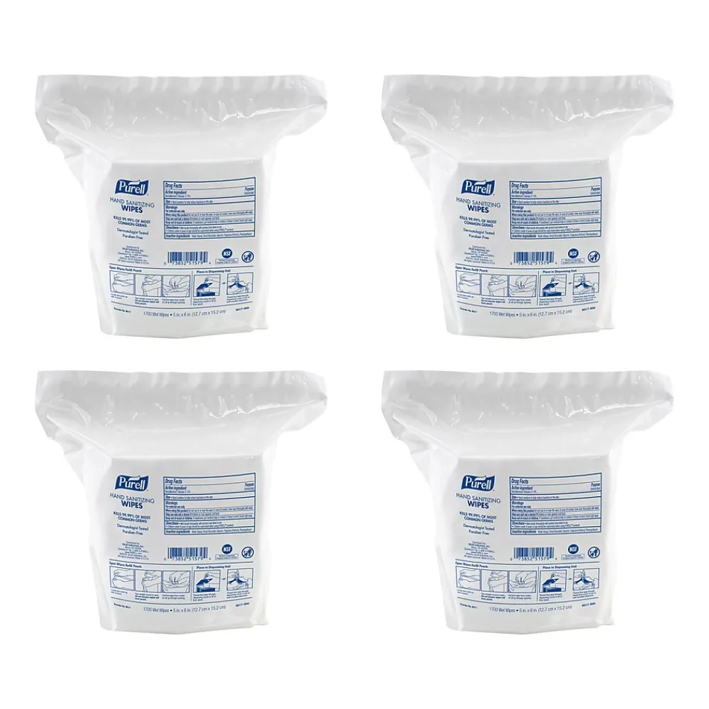 Hand Sanitizing Wipes, Alcohol Free Formula, 1700 Count Wipes Refill for High Capacity Wipes Stand, 4/CT (9517-04)<Purell