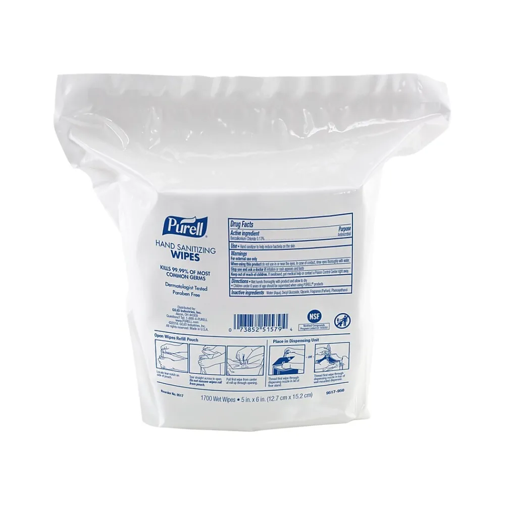 Hand Sanitizing Wipes, Alcohol Free Formula, 1700 Count Wipes Refill for High Capacity Wipes Stand, 4/CT (9517-04)<Purell