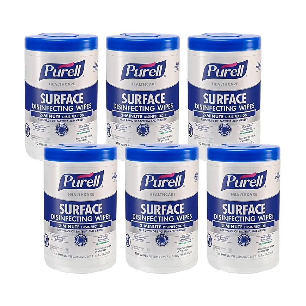 Healthcare Disinfecting Wipes, 110 Wipes/Container, 6/Carton (9340-06)<Purell Hot