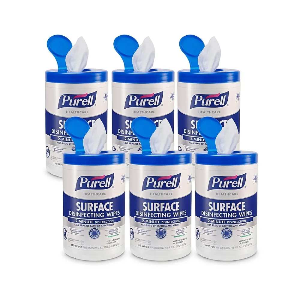 Healthcare Disinfecting Wipes, 110 Wipes/Container, 6/Carton (9340-06)<Purell Hot